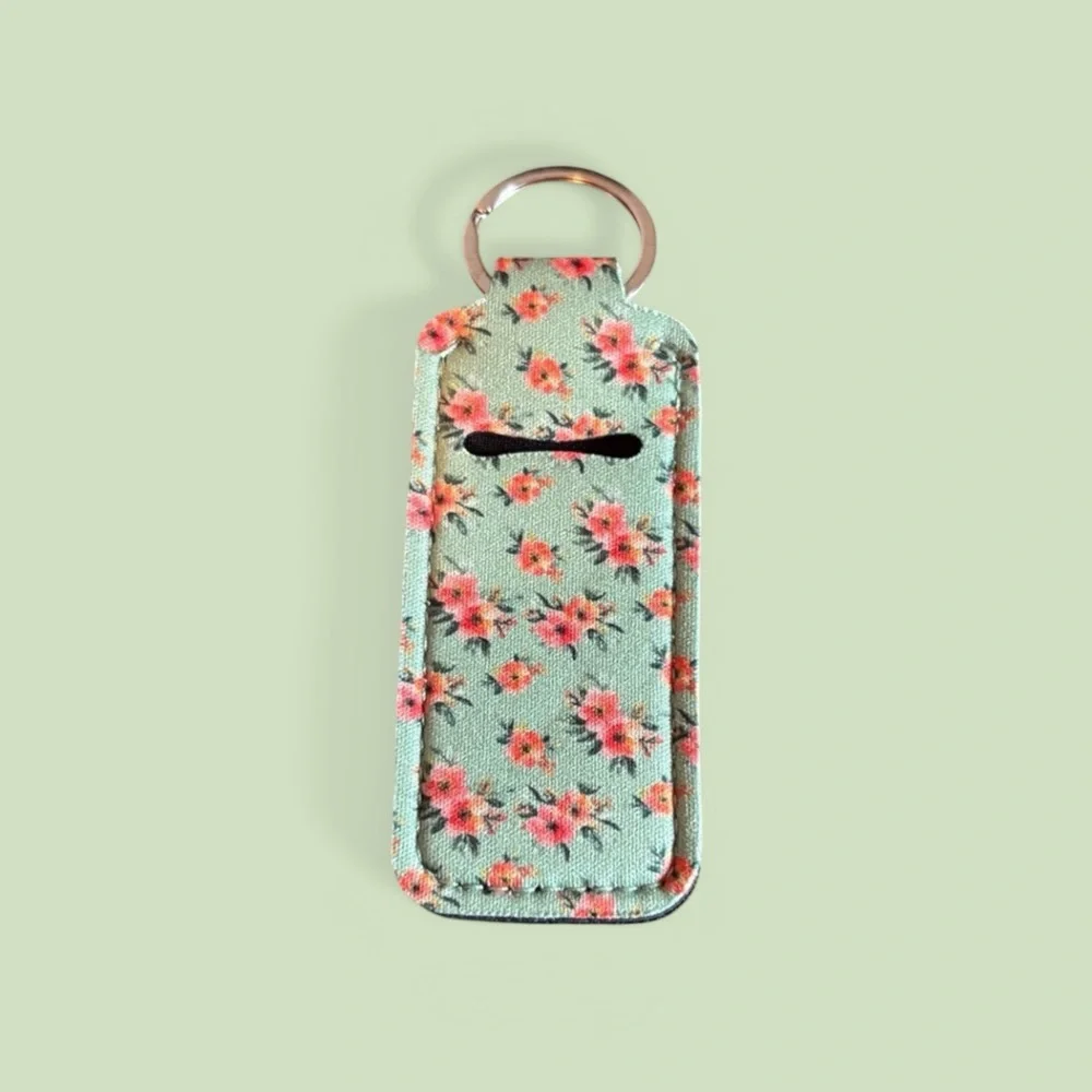 Floral‎ Mint Green Lip Balm/Lipstick Keychain Holder